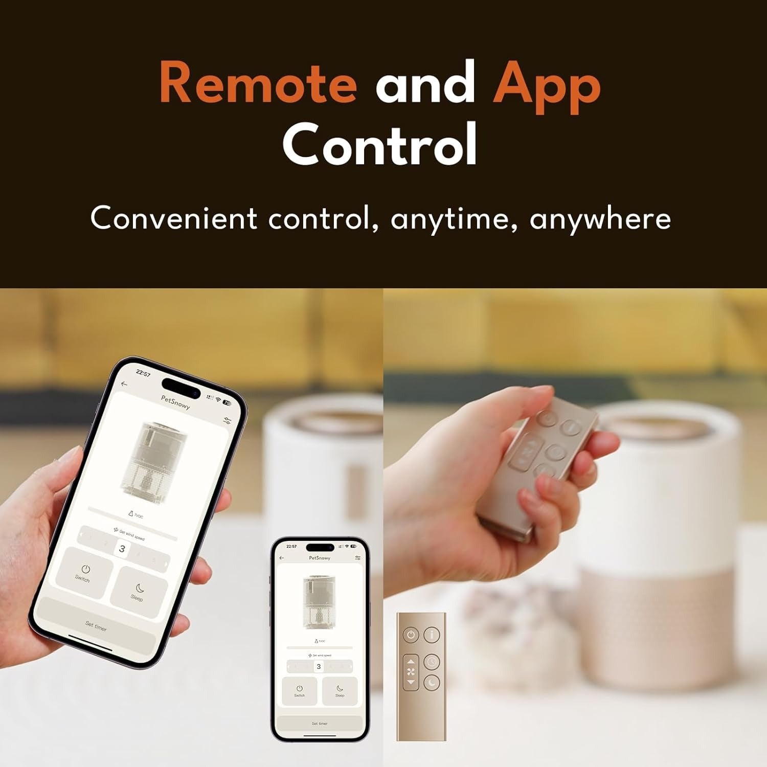 PetSnowy Smart Air Purifier for Pets, Advanced TiO2 Odor Removal,320-540 ft² Coverage, TVOC Air Quality Detection, H13 Filter with Magnetic Replacement, Quiet 18-64dB