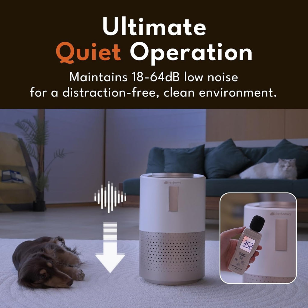 PetSnowy Smart Air Purifier for Pets, Advanced TiO2 Odor Removal,320-540 ft² Coverage, TVOC Air Quality Detection, H13 Filter with Magnetic Replacement, Quiet 18-64dB
